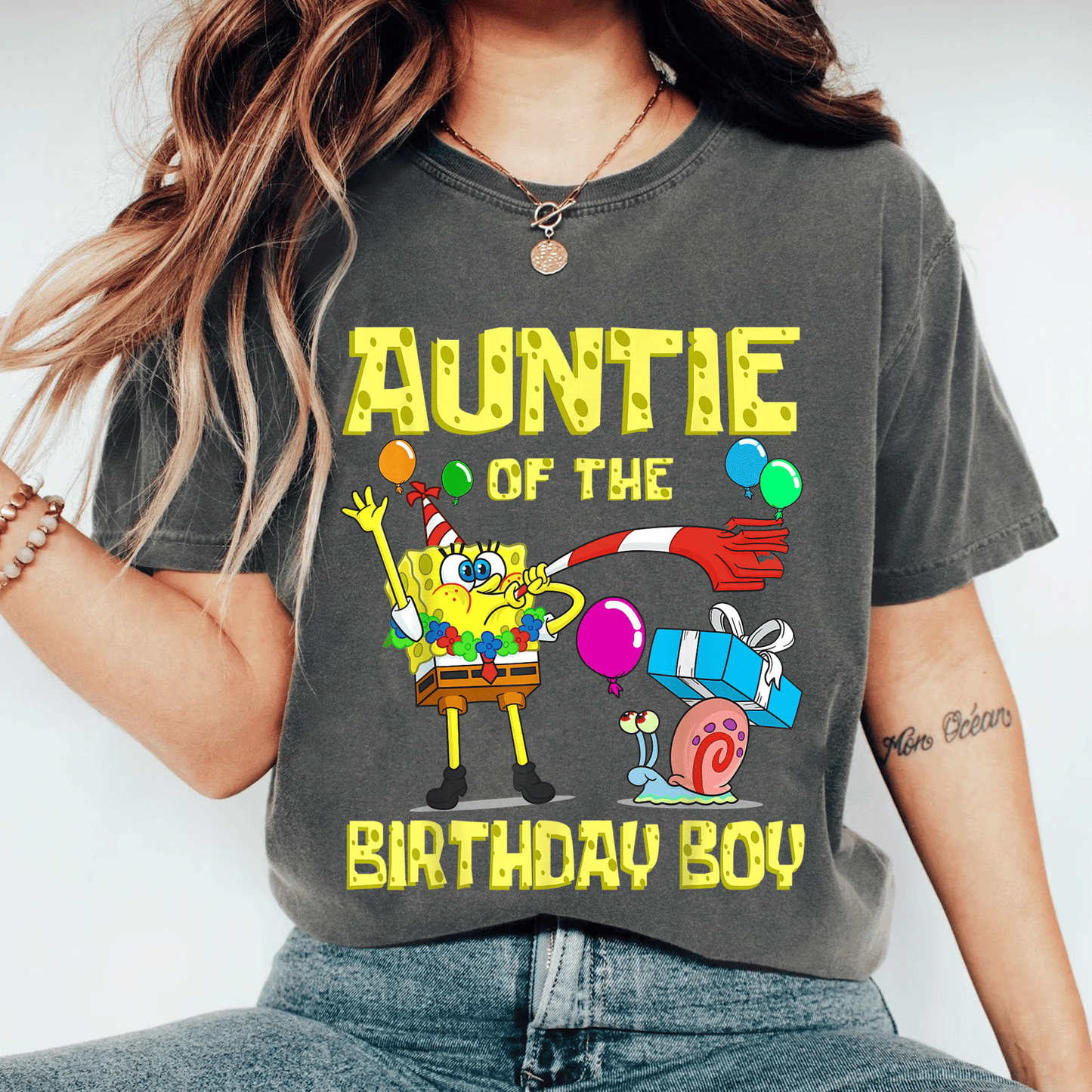 SpongeBob Auntie of the Birthday Boy Theme T-Shirt by Mademark - Fun & Colorful Party Apparel for Fans of All Ages - 11