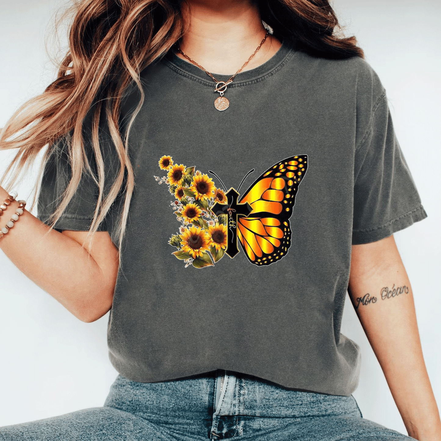 Sunflower Butterfly Faith T-Shirt for Women - Inspirational Floral Graphic Tee - Perfect Gift for Nature Lovers - 11