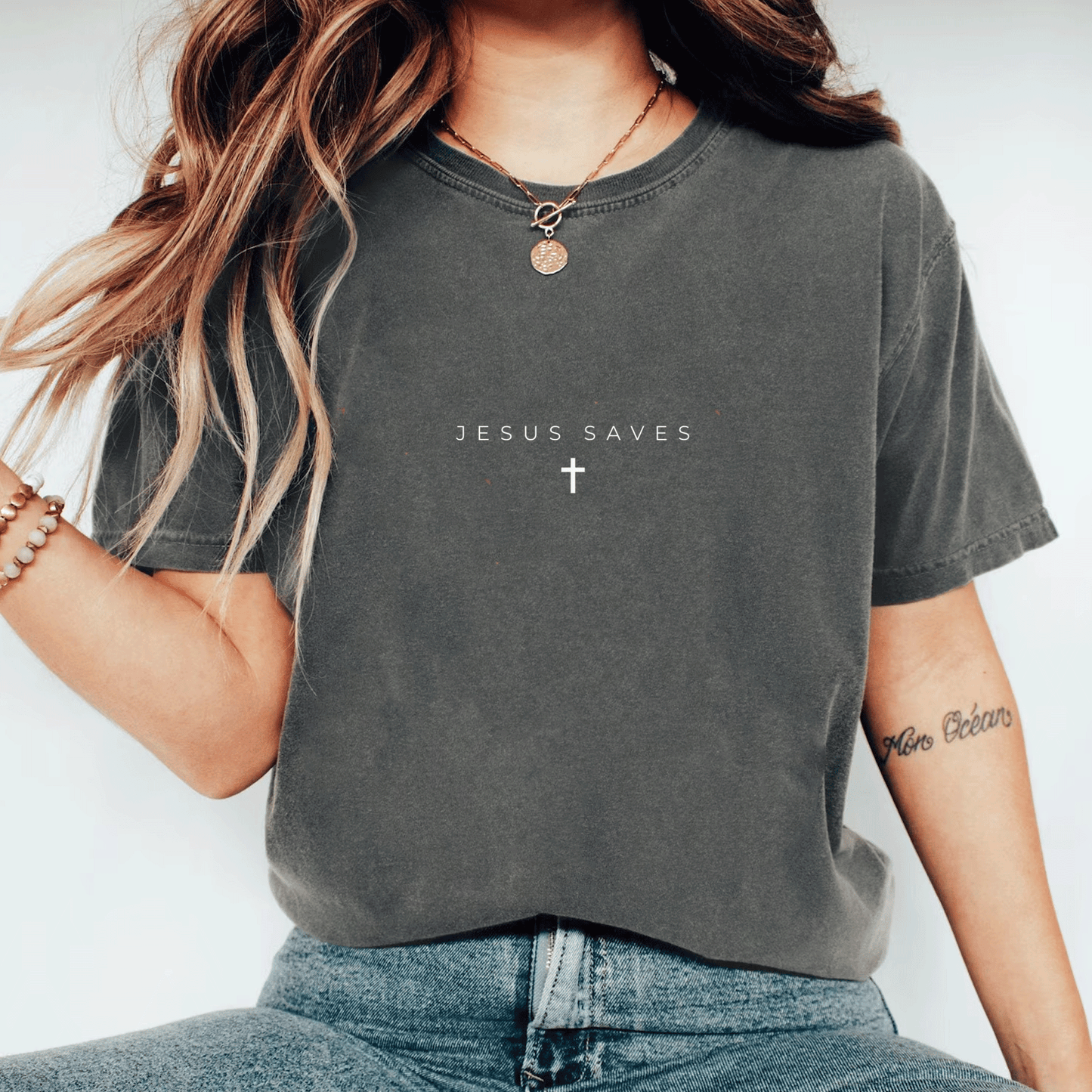 Subtle Jesus Saves Cross T-Shirt for Christians - Minimalist Religious Faith Apparel - Perfect Gift for Believers - 11