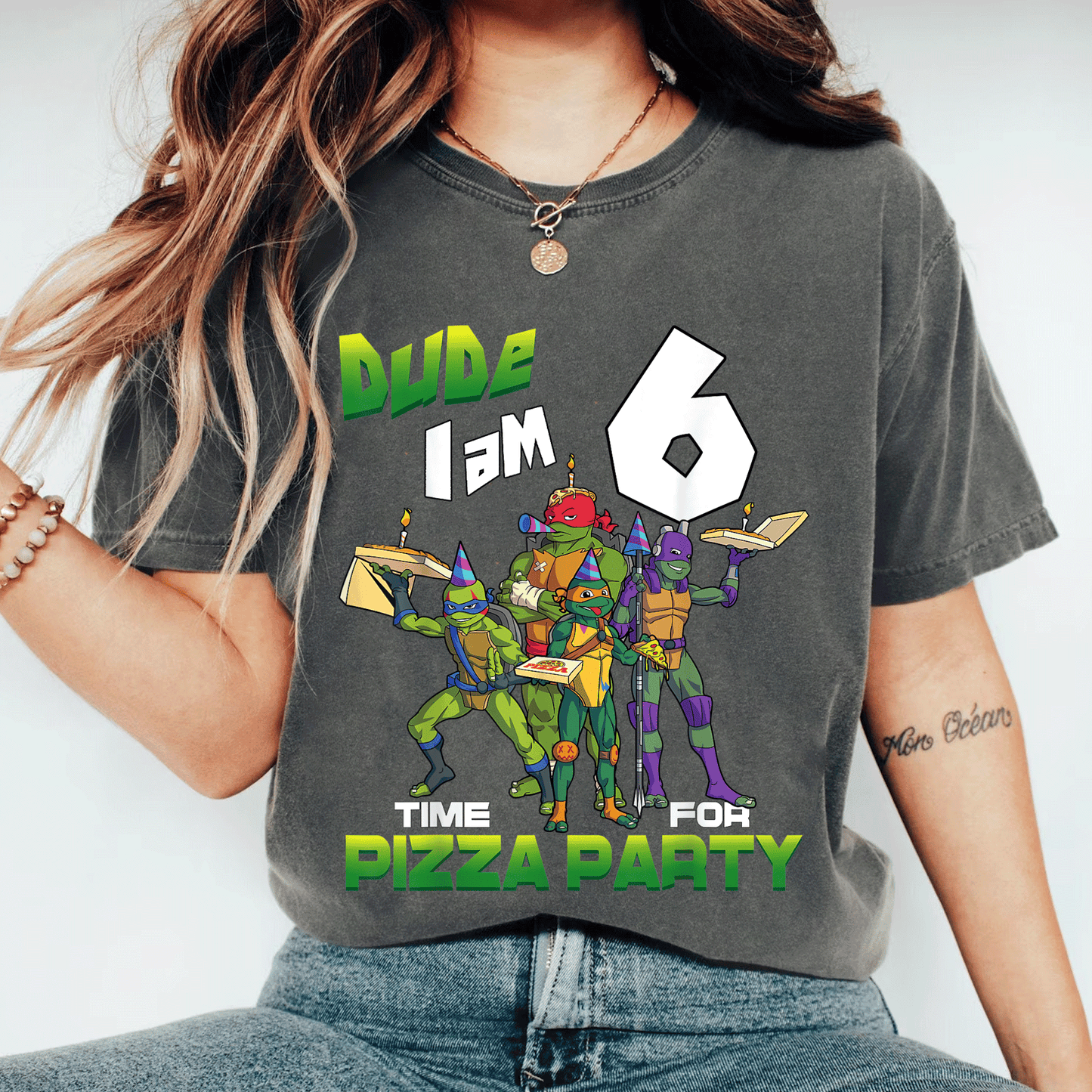 Cool Teenage Mutant Ninja Turtles Birthday T-Shirt for Boys - Dude I am 6 Years Old Pizza Party Style Fun Tee - 11