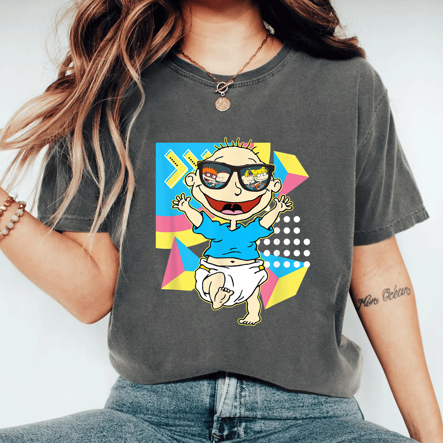 Mademark x Rugrats Tommy Pickles Sunglasses Reflection T-Shirt Perfect for Fans of Iconic 90s Cartoon Nostalgia and Style - 11