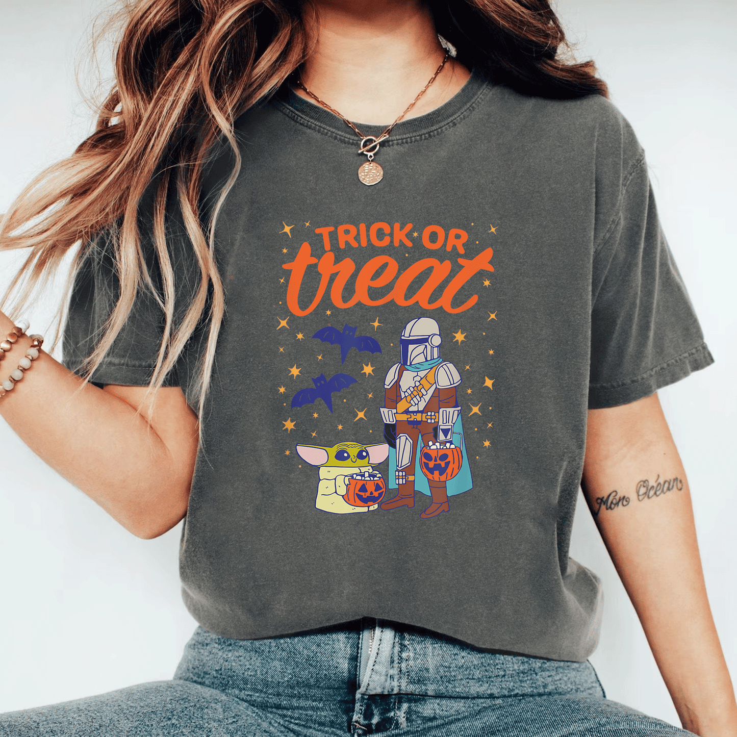 Mandalorian Grogu Halloween Trick or Treat T-Shirt for Kids, Cute and Fun T-Shirt for Star Wars Fans, Perfect Costume Tee - 11