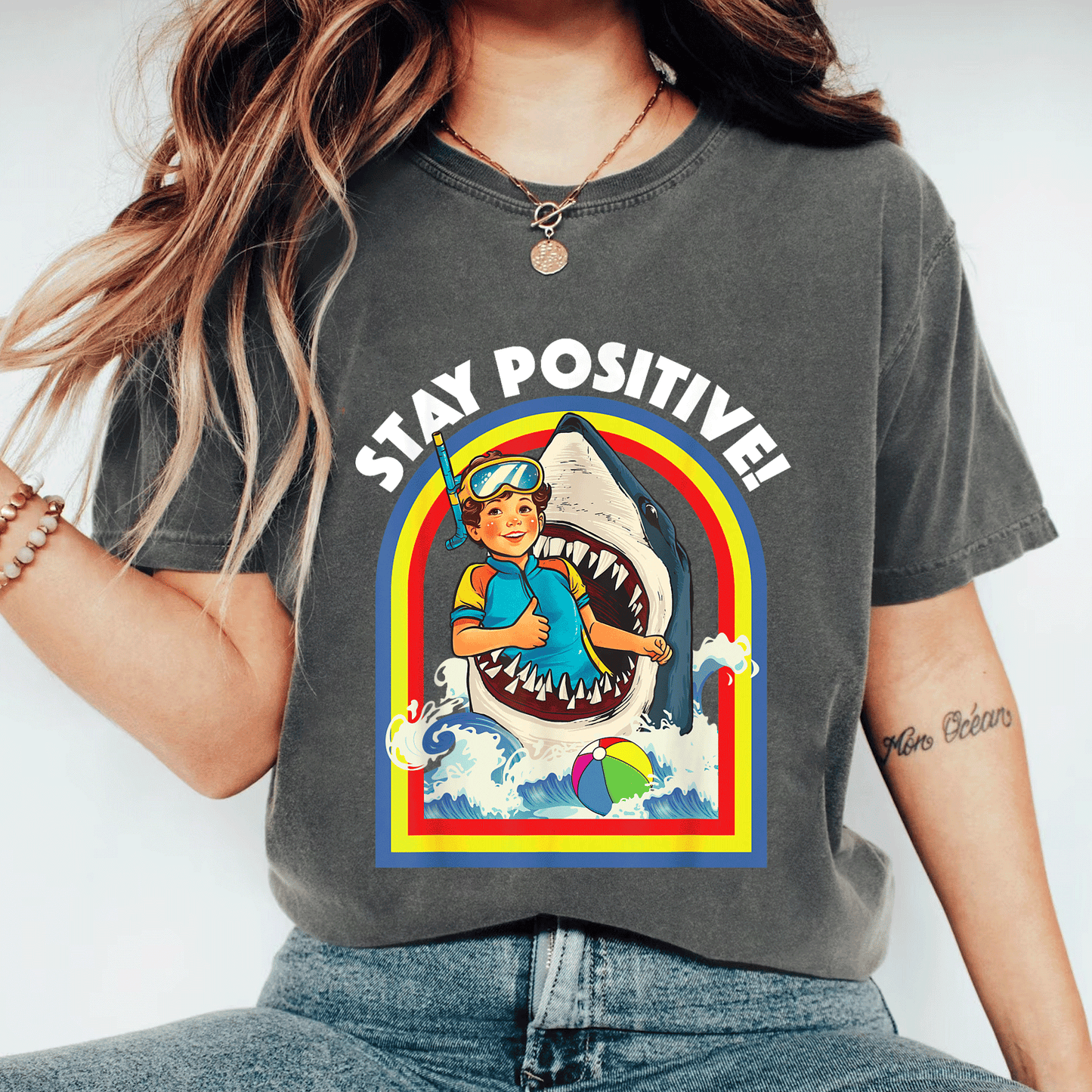 Stay Positive Shark Lover T-Shirt for Ocean and Sea Animal Enthusiasts, Perfect Gift for Wildlife Lovers - 11