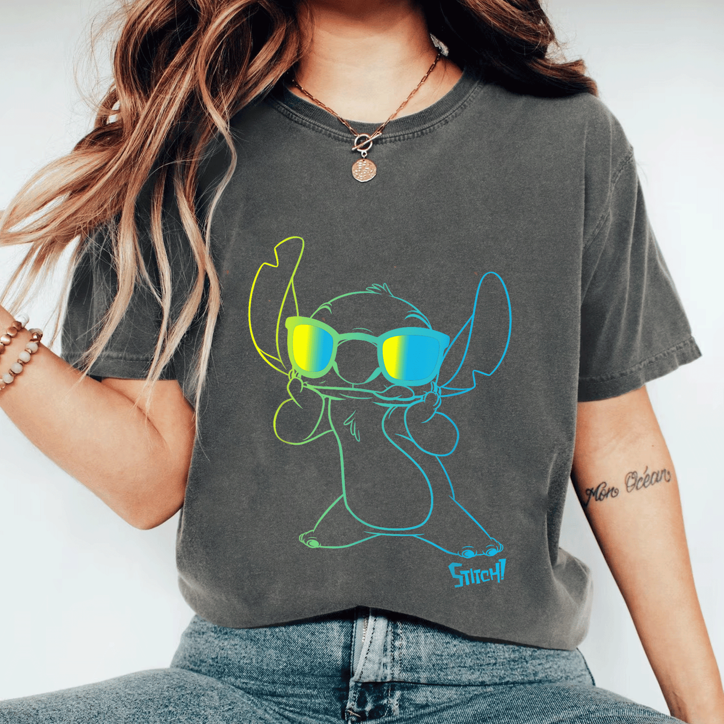 Cool Lilo & Stitch Neon Outline T-Shirt Featuring Stitch Chest Portrait - Perfect for Disney Fans and Casual Wear! - 11