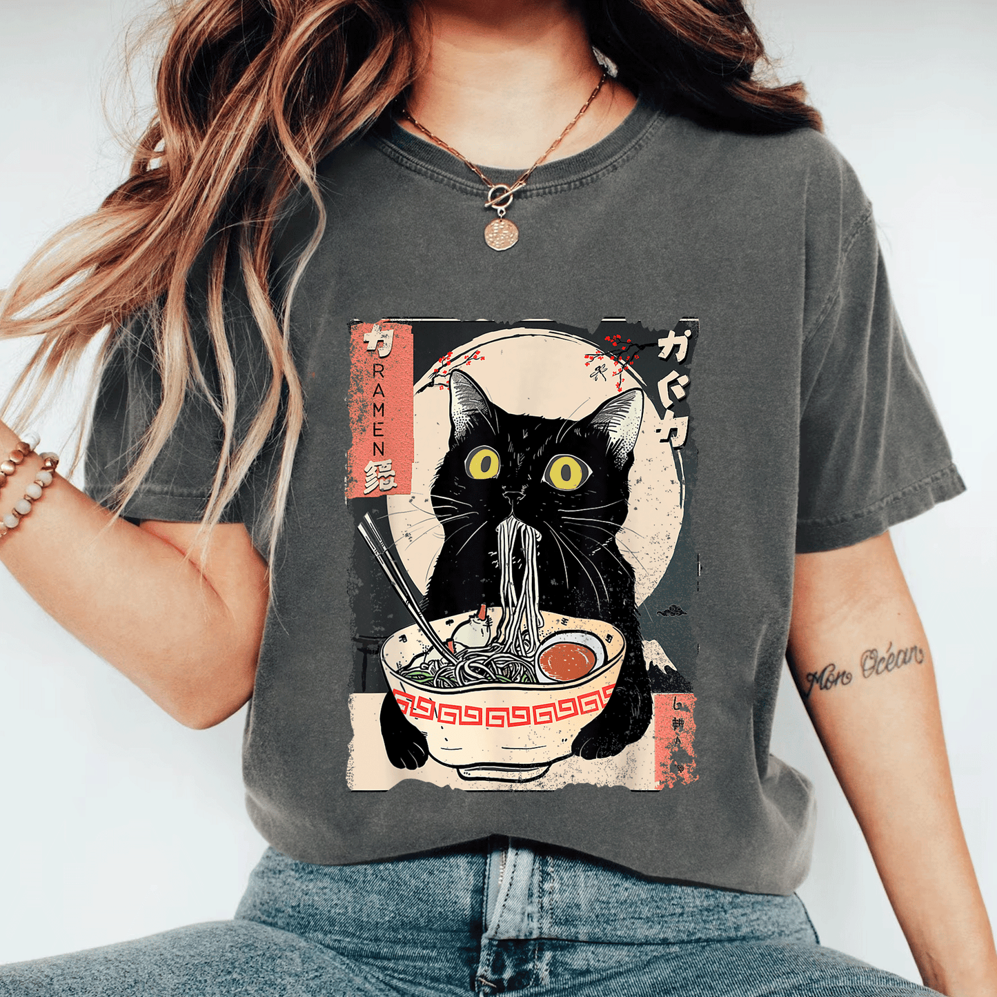 Cute Kawaii Cat Eating Ramen Noodles T-Shirt for Girls and Teens - Funny Anime Gift for Cat Lovers and Anime Fans - 11