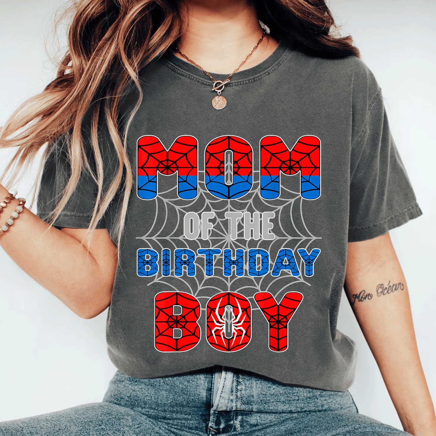 Spider Web Birthday Party T-Shirt for Mom of the Birthday Boy Fun and Festive Design Perfect for Celebration and Family Events - 11
