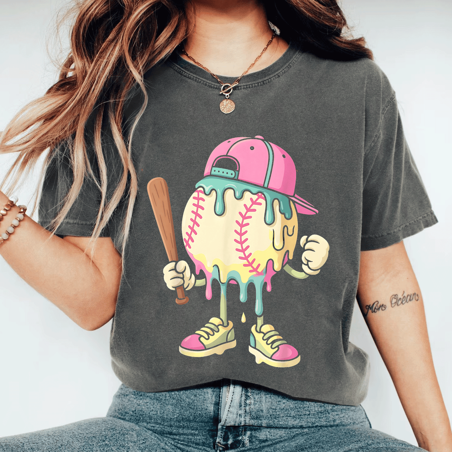 Stylish Ice Cream Drip Baseball T-Shirt for Girls Perfect for Summer Fun and Sporty Outfits - Cute and Trendy Design - 11