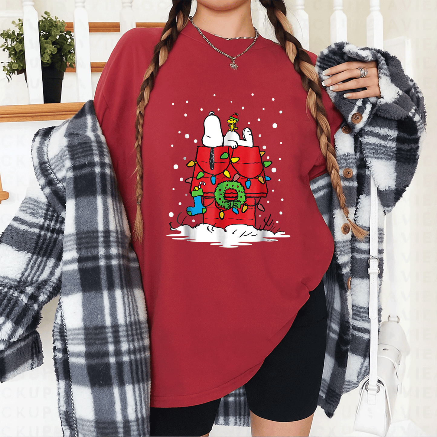 Light Up Peanuts Snoopy and Woodstock Stocking T-shirt – Perfect Holiday Tee for Fun and Festive Celebrations - 12