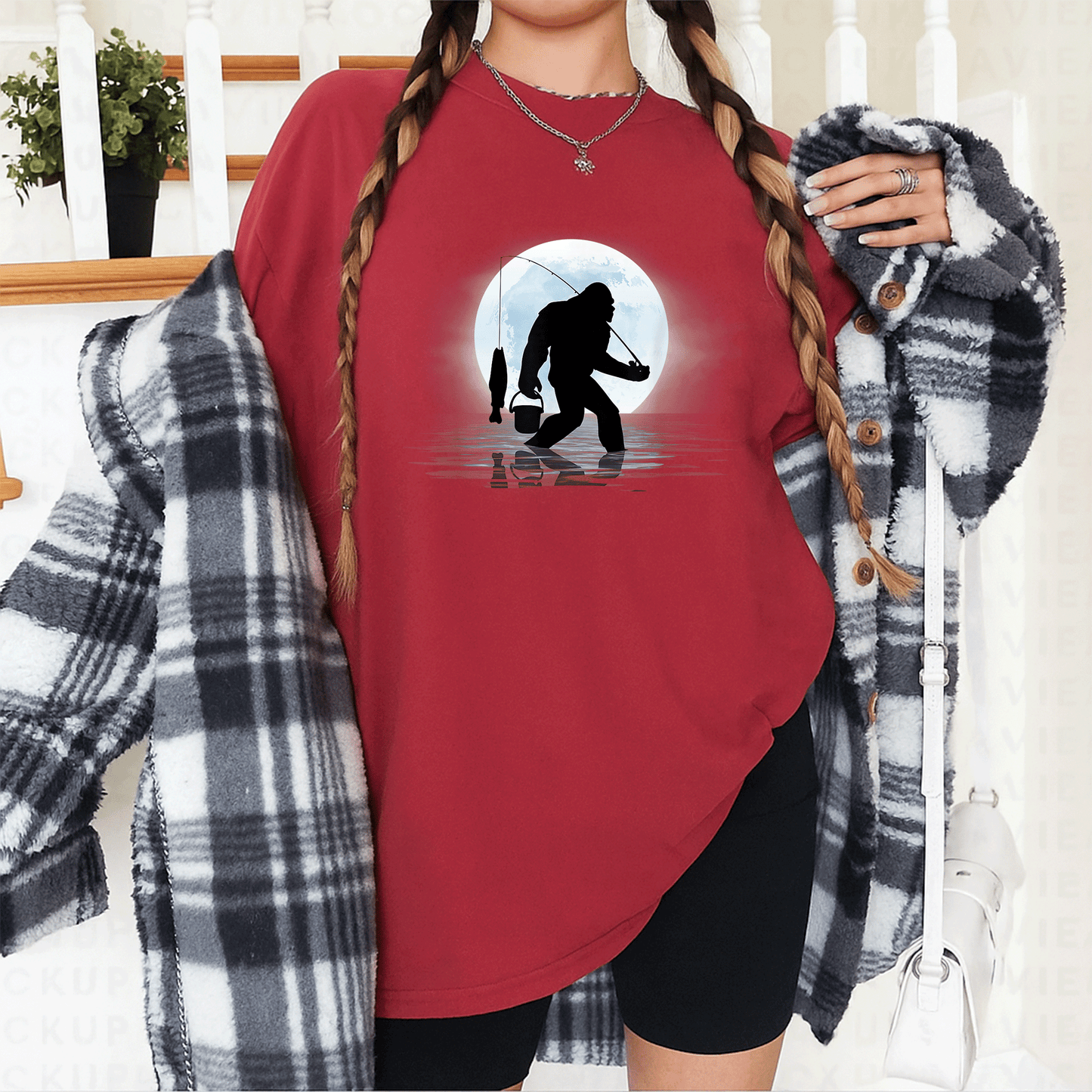 Funny Bigfoot Fishing Shirt for Night Fishing Lovers, Featuring Sasquatch and Fish - Great Gift for Anglers and Nature Fans! - 12