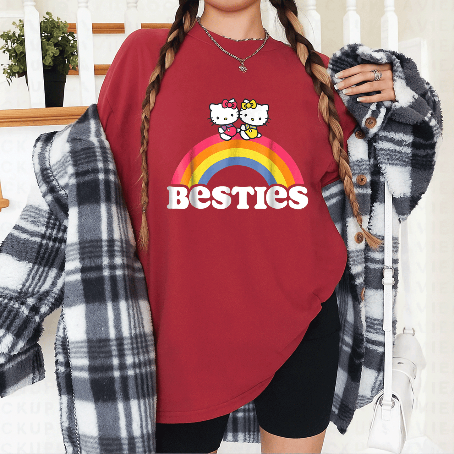 Cute Hello Kitty and Mimmy Besties Tee Shirt for Girls Perfect for Playdates and Everyday Fun, Adorable Cartoon Design! - 12