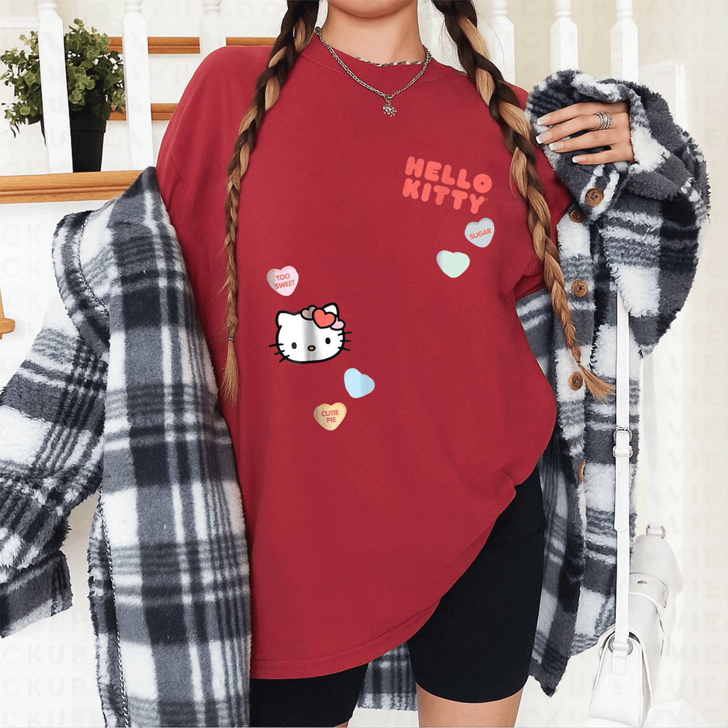 Cute Hello Kitty Candy Hearts Valentine Tee Shirt for Kids and Adults, Adorable Love-Themed Graphic Tee Perfect for Valentine's Day - 12