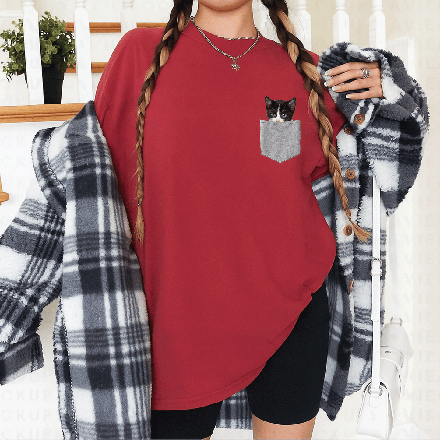 Adorable Cute Cat Peeking from Pocket T-Shirt for Cat Lovers - Fun and Comfy Tee for Cat Enthusiasts - 12