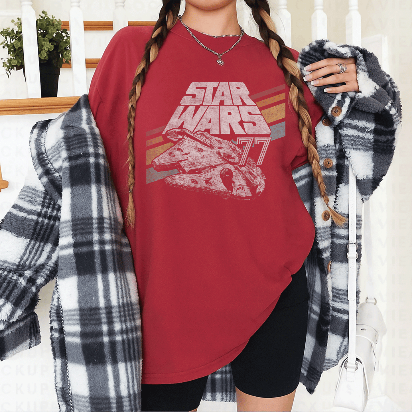 Retro Star Wars Millennium Falcon 77 T-Shirt with Stylish Diagonal Stripes – Perfect for Fans and Collectors! - 12
