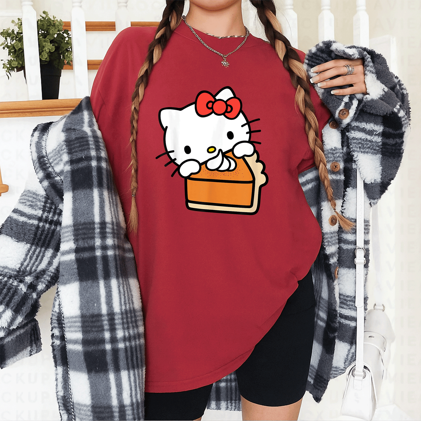 Hello Kitty Pumpkin Pie T-Shirt Adorable Fall Fashion for Cat Lovers Cute Graphic Tee Perfect for Halloween and Thanksgiving Celebrations - 12