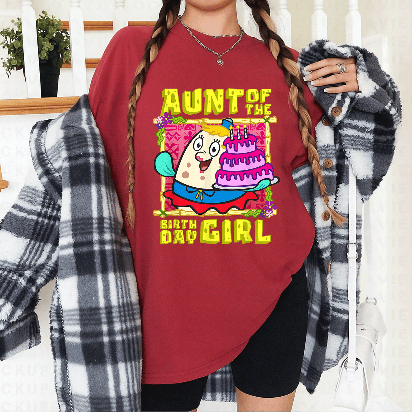 Mademark x SpongeBob SquarePants Aunt of the Birthday Girl T-Shirt with Fun Cake Design for Celebrating Special Days - 12