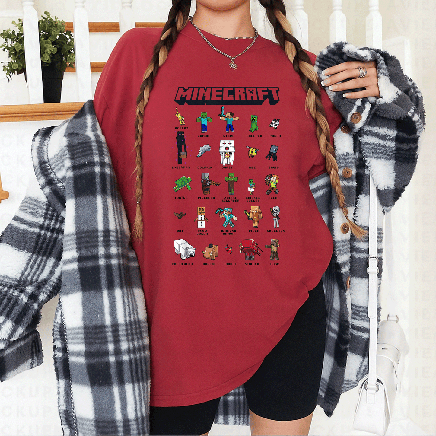 Minecraft Group Shot Collage Style T-Shirt for Fans, Vibrant Design Featuring Iconic Characters, Perfect Gift for Gamers - 12
