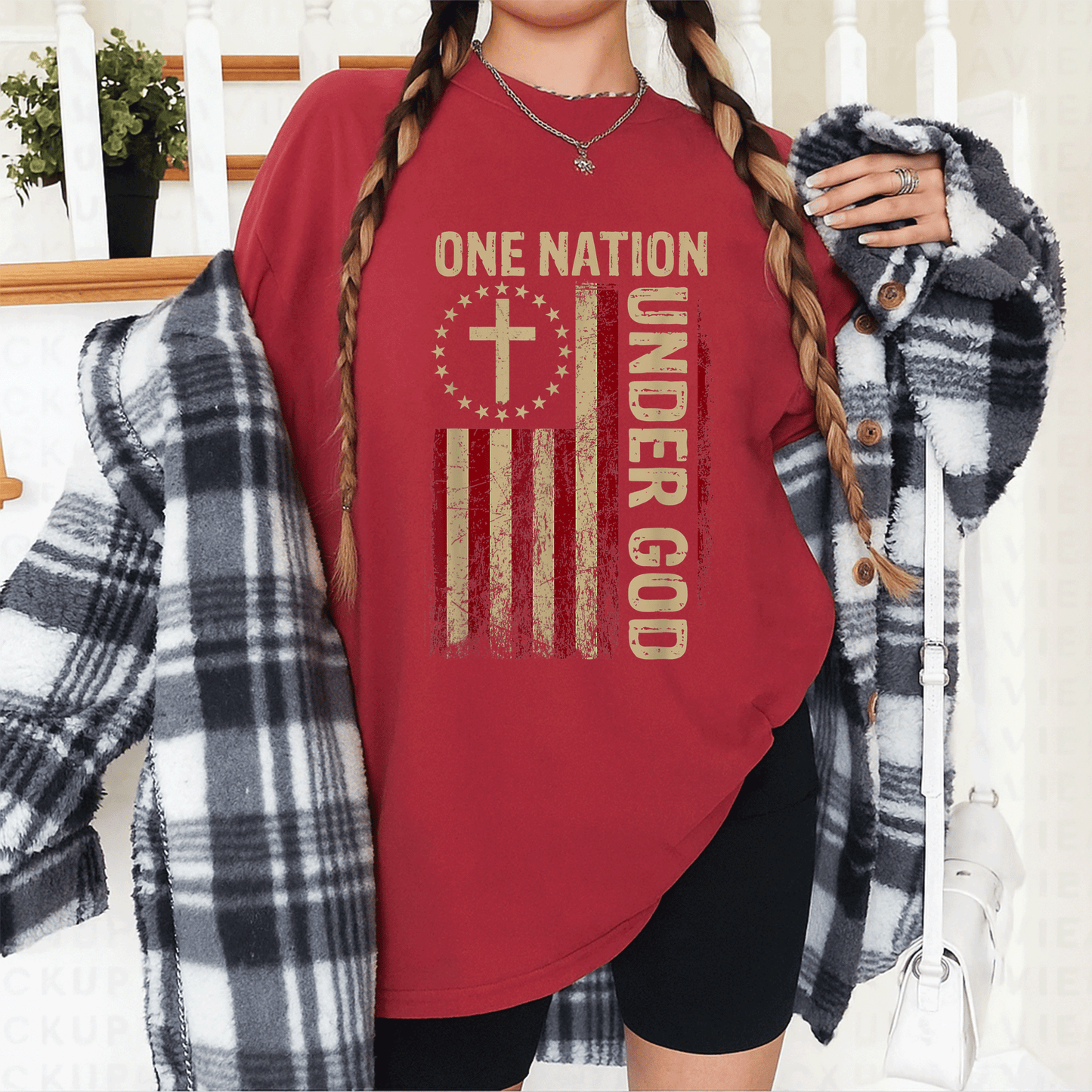 One Nation Under God Patriotic Christian T-Shirt for 4th of July Celebrations - Perfect for Faith and Freedom Events - 12