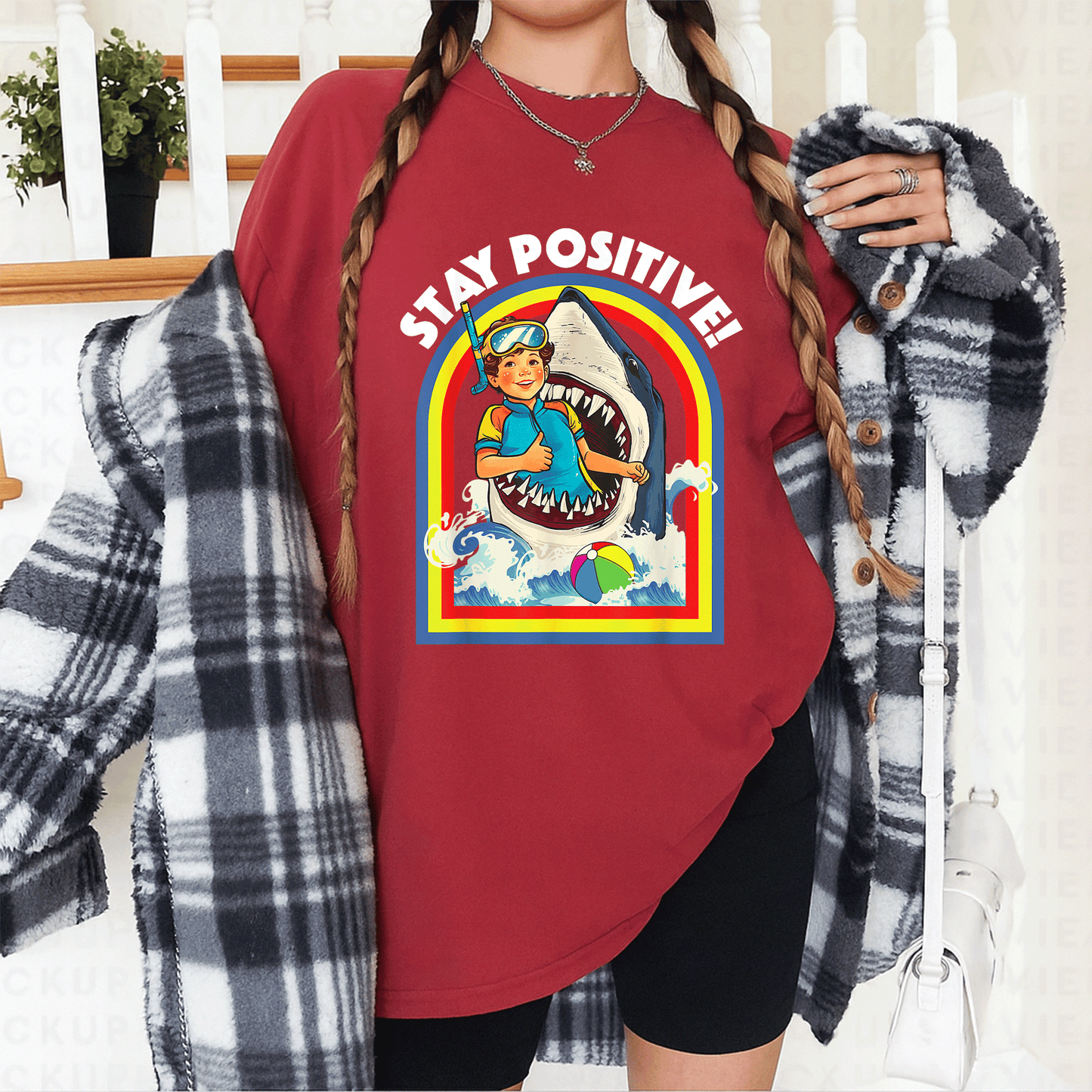 Stay Positive Shark Lover T-Shirt for Ocean and Sea Animal Enthusiasts, Perfect Gift for Wildlife Lovers - 12