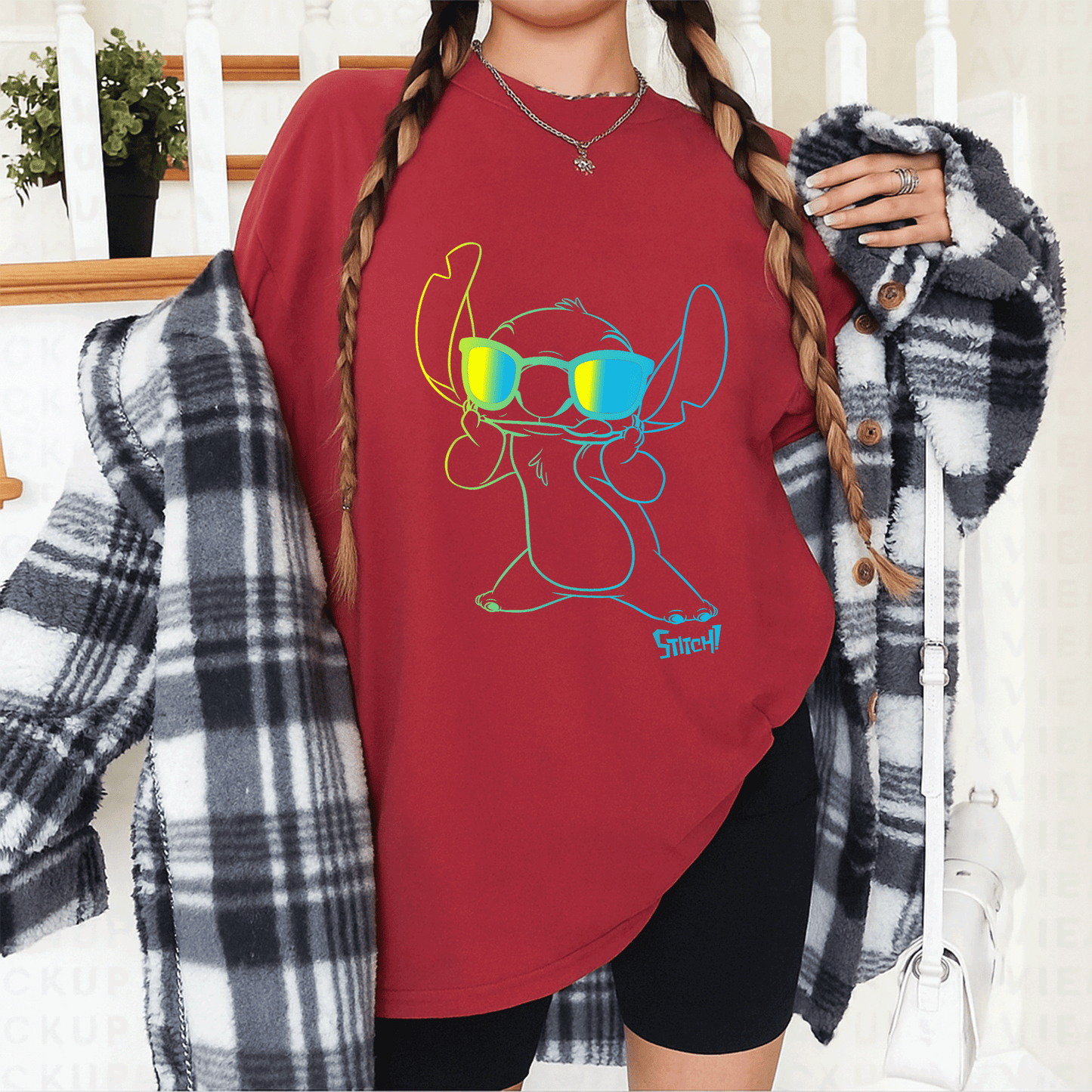 Cool Lilo & Stitch Neon Outline T-Shirt Featuring Stitch Chest Portrait - Perfect for Disney Fans and Casual Wear! - 12