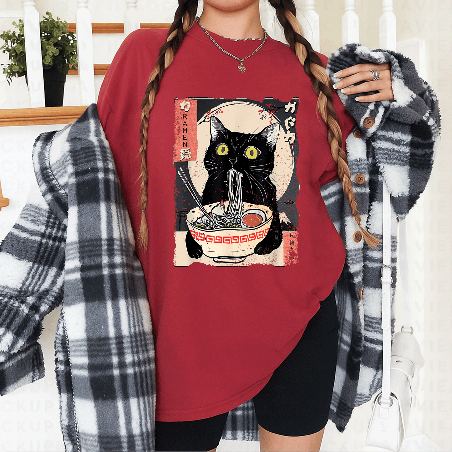 Cute Kawaii Cat Eating Ramen Noodles T-Shirt for Girls and Teens - Funny Anime Gift for Cat Lovers and Anime Fans - 12