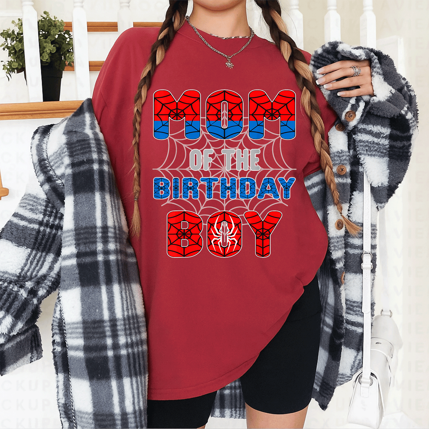 Spider Web Birthday Party T-Shirt for Mom of the Birthday Boy Fun and Festive Design Perfect for Celebration and Family Events - 12