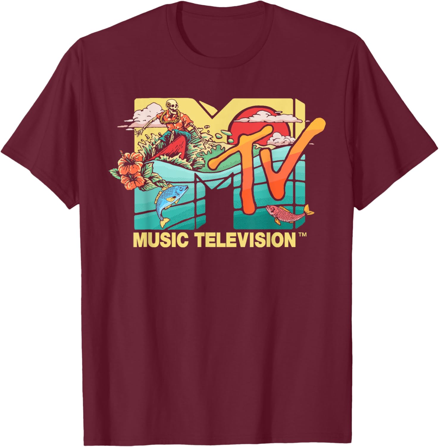 Mademark x MTV Vintage Surfing Skeleton Mother Ocean T-Shirt for Men - 1