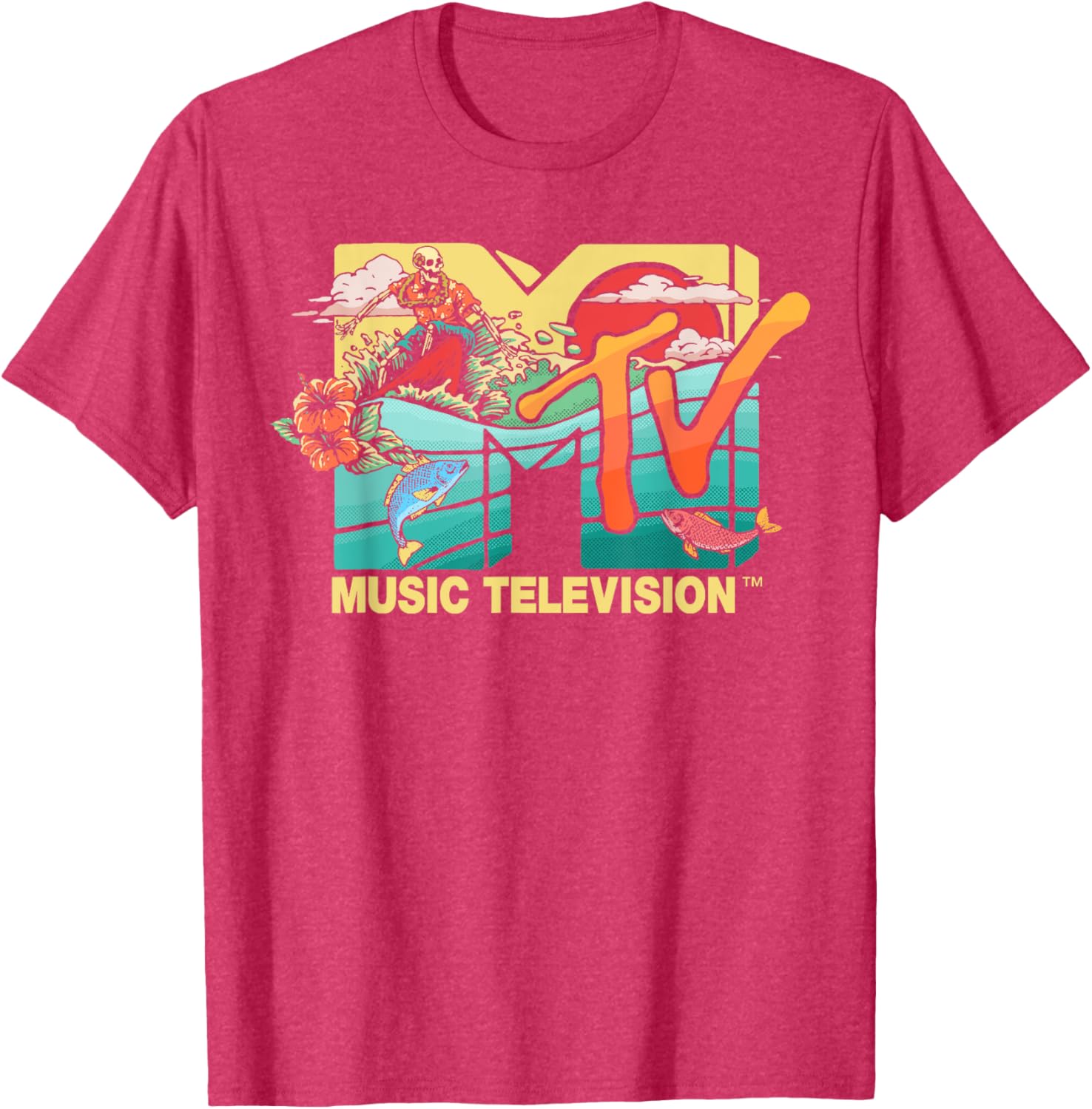 Mademark x MTV Vintage Surfing Skeleton Mother Ocean T-Shirt for Men - 14