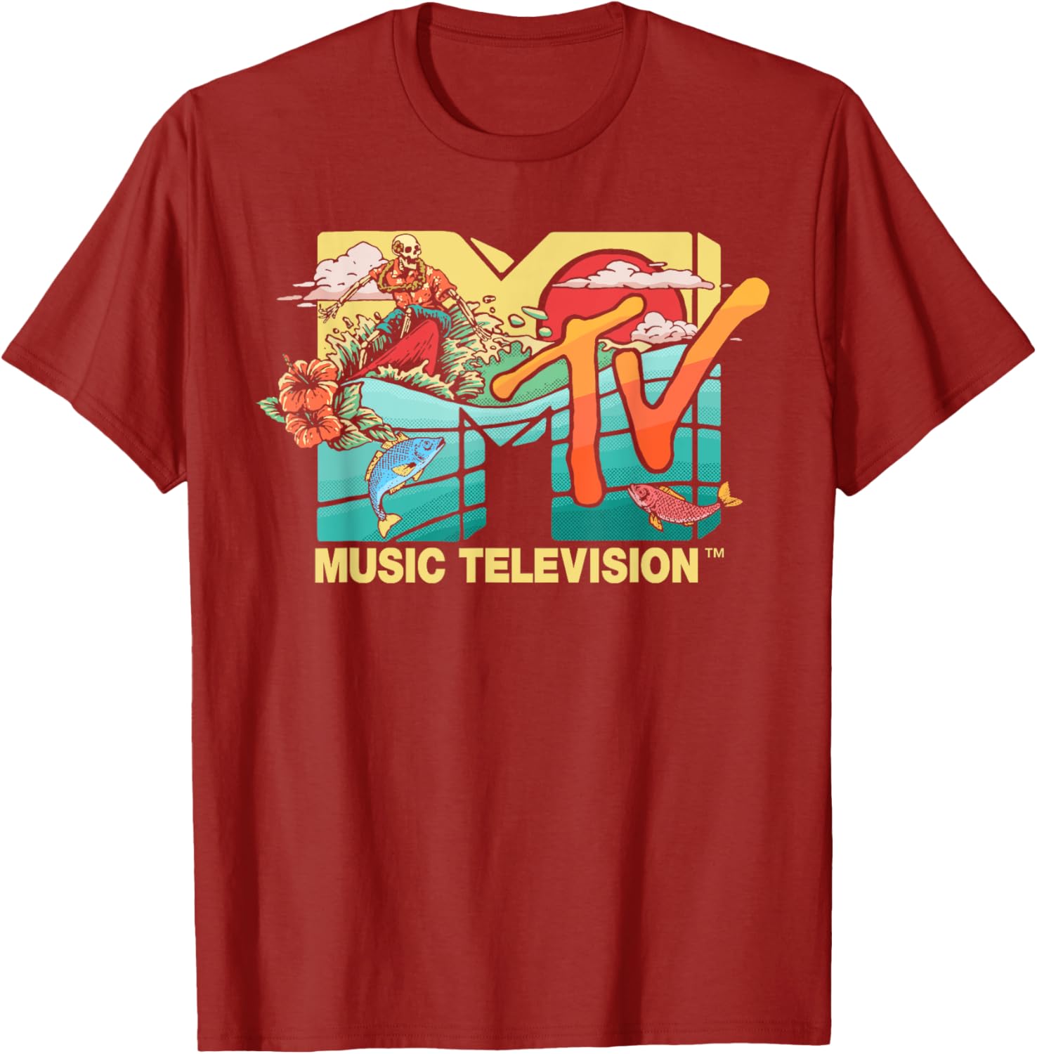 Mademark x MTV Vintage Surfing Skeleton Mother Ocean T-Shirt for Men - 3
