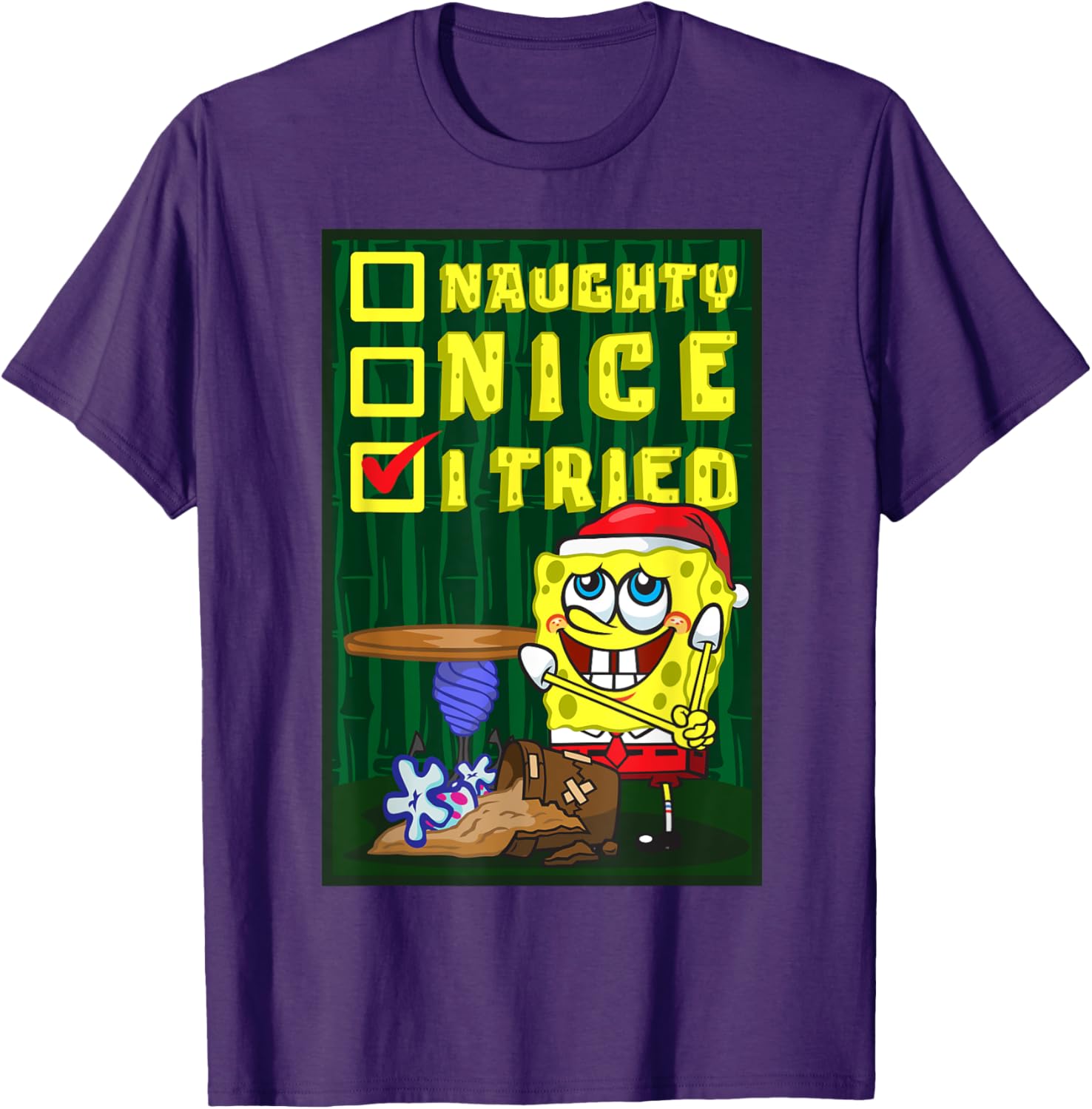 Mademark SpongeBob Christmas Santa's List Nice T-Shirt for Fun Holiday Wear - 19
