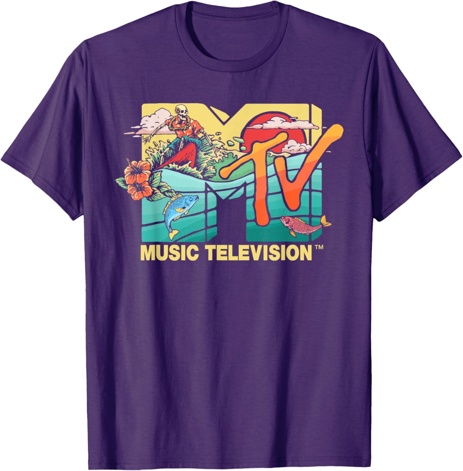 Mademark x MTV Vintage Surfing Skeleton Mother Ocean T-Shirt for Men - 10