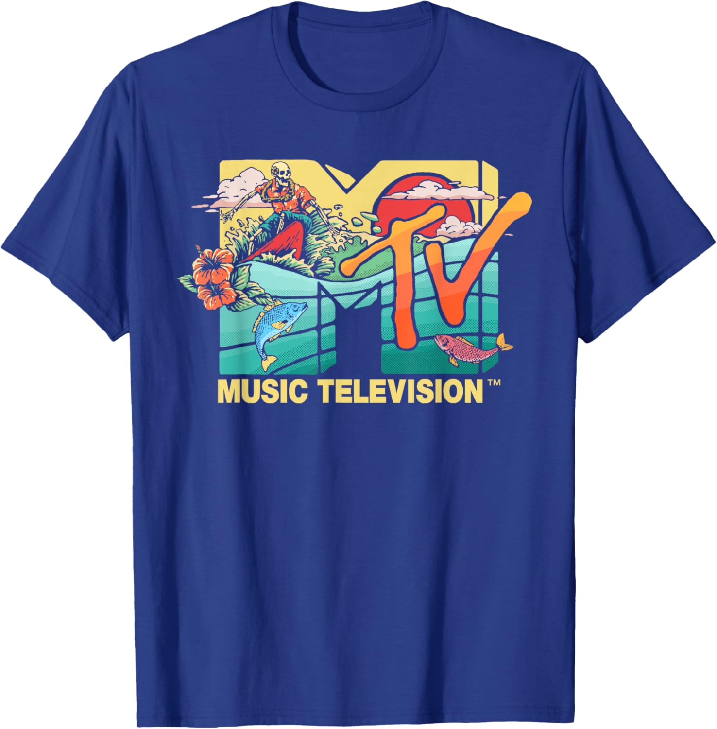 Mademark x MTV Vintage Surfing Skeleton Mother Ocean T-Shirt for Men - 5
