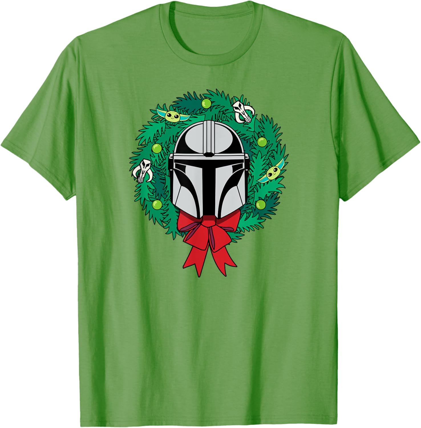 Mandalorian Helmet Christmas Wreath T-Shirt for Holiday Cheer - 2
