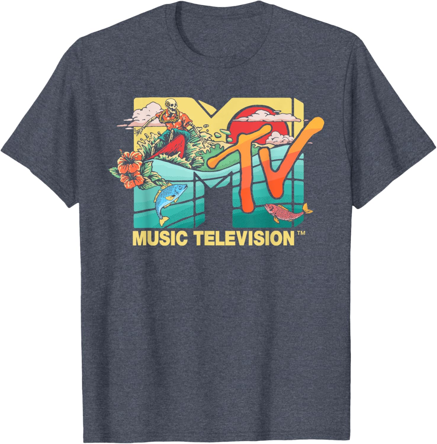Mademark x MTV Vintage Surfing Skeleton Mother Ocean T-Shirt for Men - 13