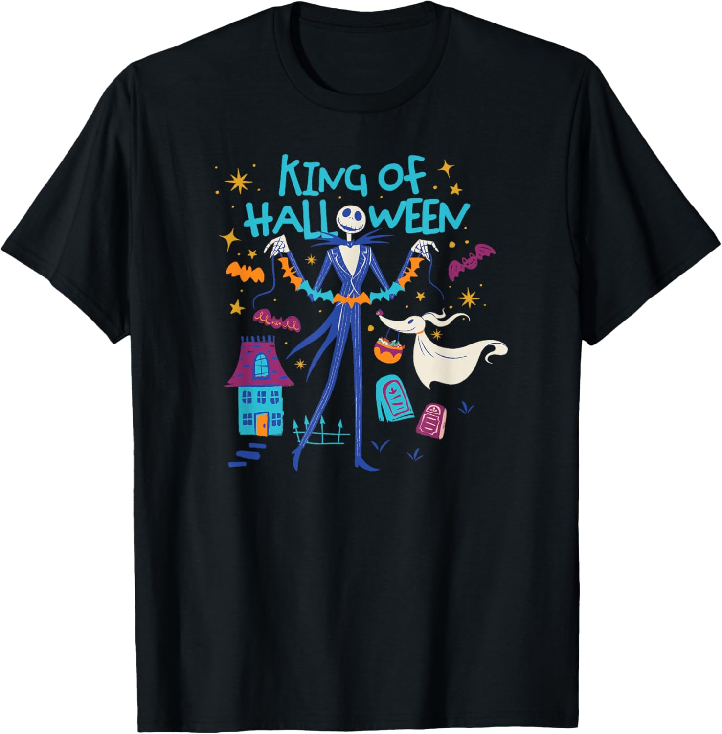 Men's Nightmare Before Christmas Jack & Zero Halloween T-Shirt in Black - 5