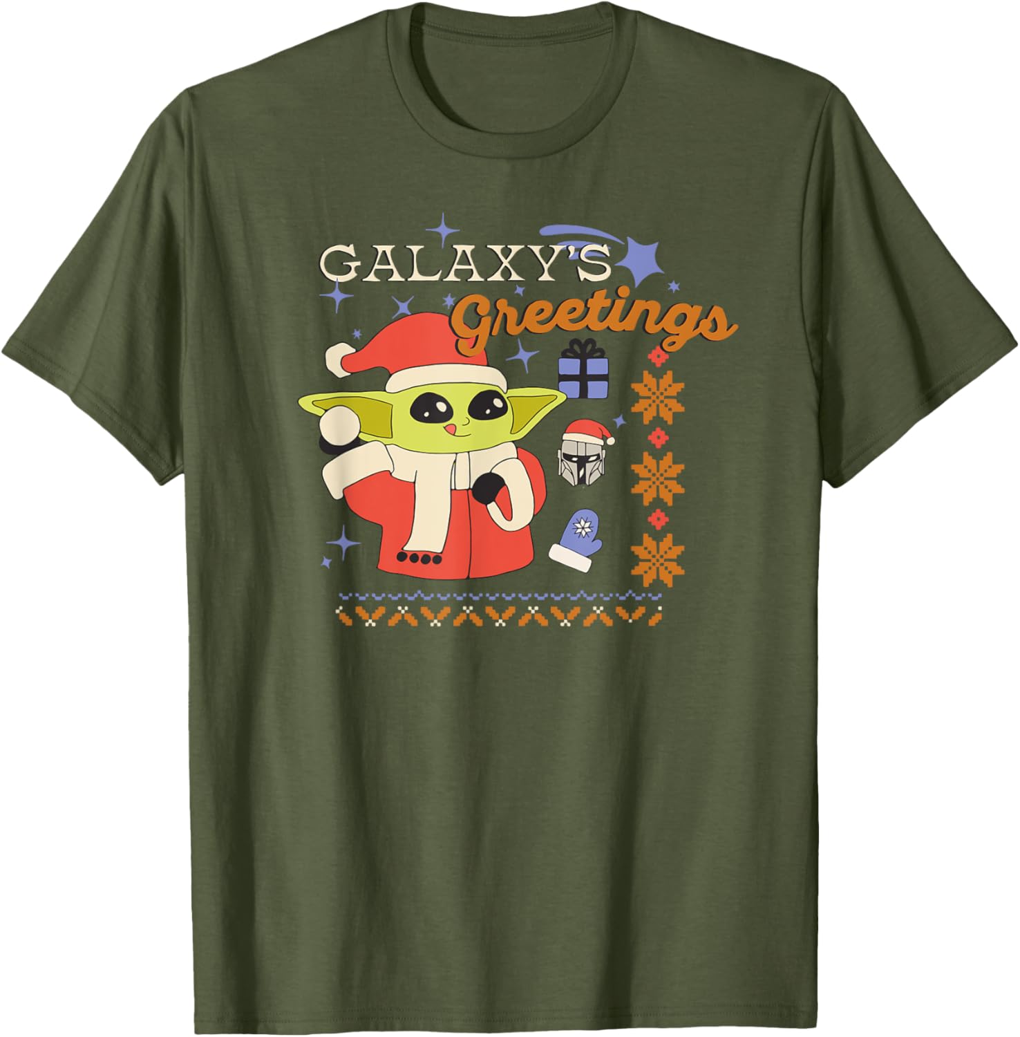 Mandalorian Grogu Christmas T-Shirt for Men, Black Graphic Print, Small - 3