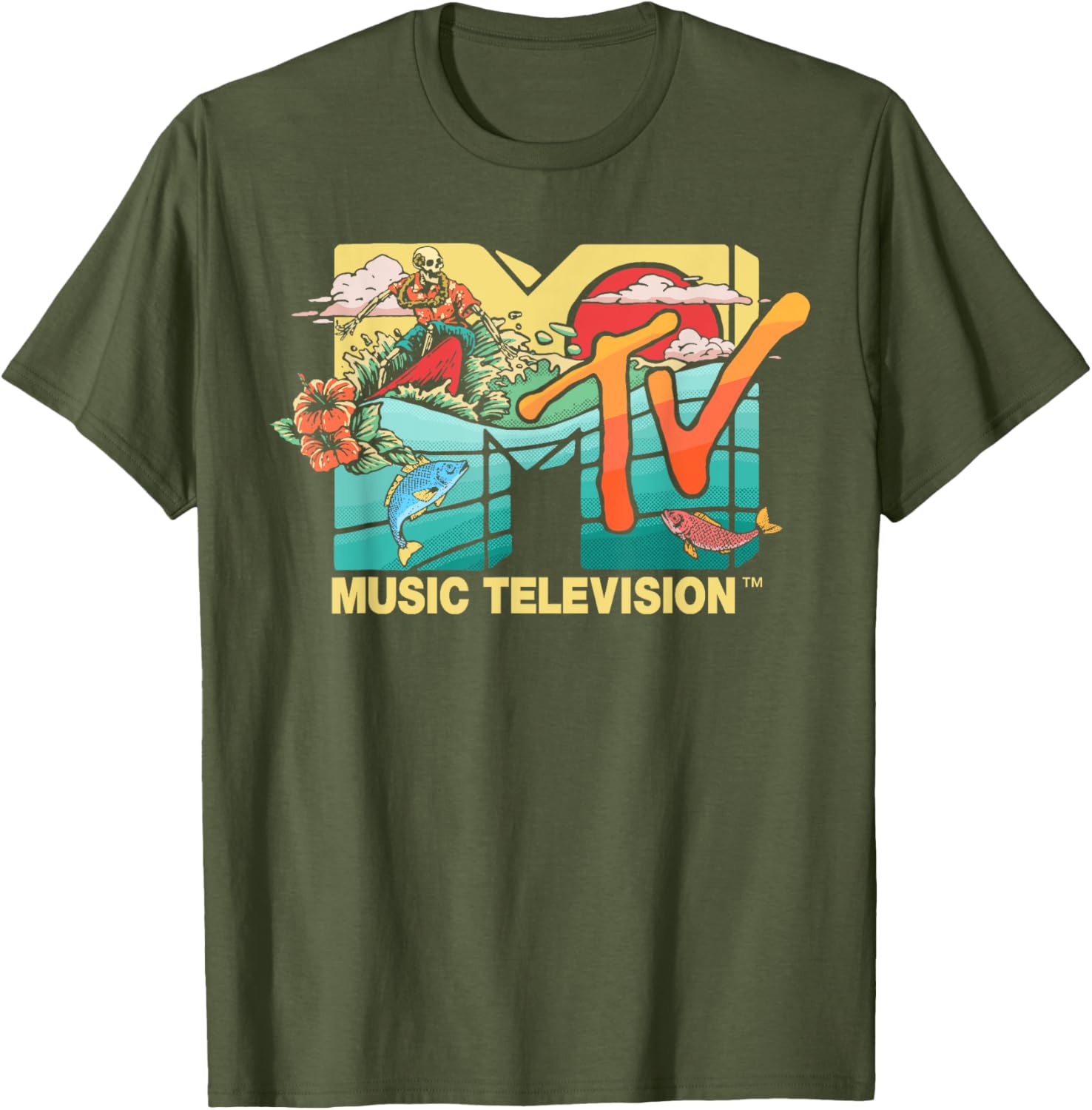 Mademark x MTV Vintage Surfing Skeleton Mother Ocean T-Shirt for Men - 12