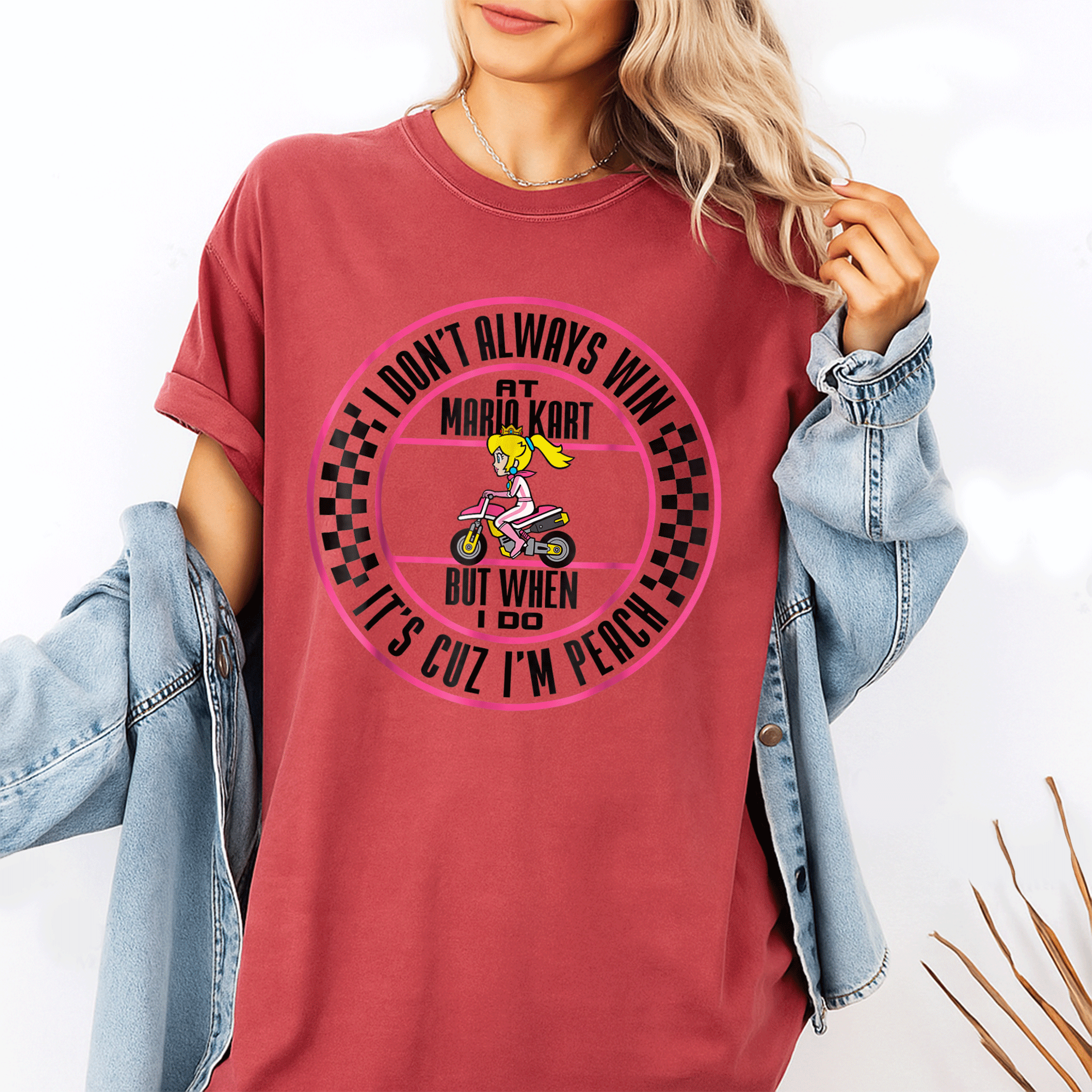 Win the race in style with our Peach Graphic T-Shirt from Mario Kart, perfect for fans and gamers who love fun fashion! - 1