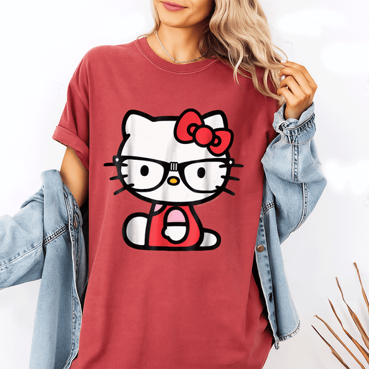 Cute Hello Kitty Nerd Glasses Tee Shirt Perfect for Fans Stylish Graphic Tee with Adorable Kitty Design for Everyday Wear - 1