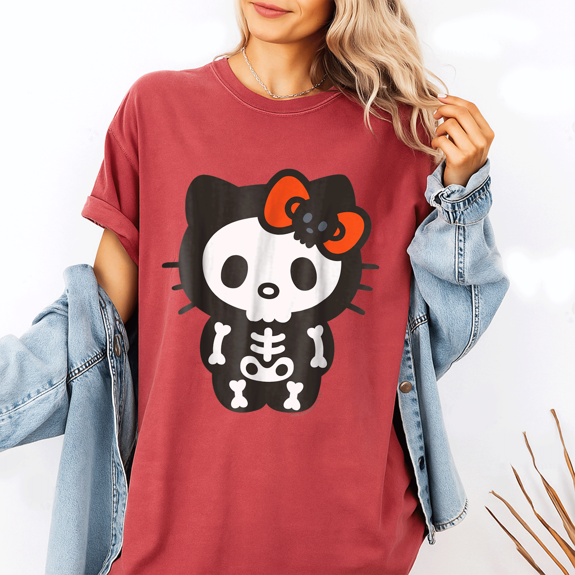 Adorable Hello Kitty Skeleton Halloween Tee Shirt for Fun and Spooky Celebrations, Perfect for Kids and Adults Alike! - 1