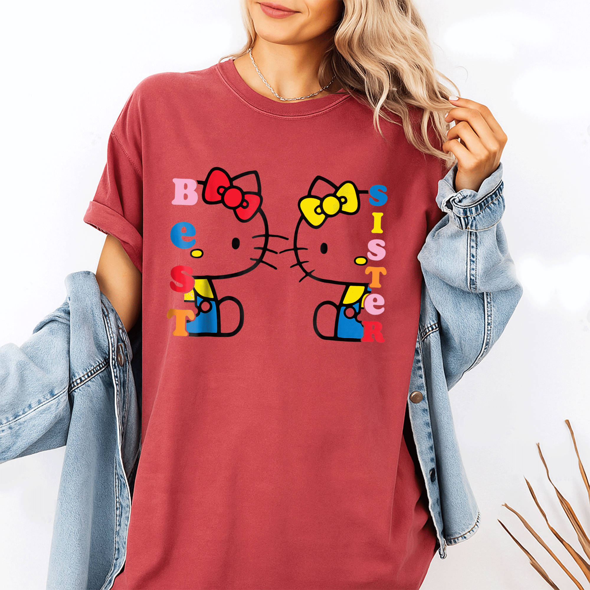 Adorable Hello Kitty and Mimmy Best Sister Tee Shirt for Fun Sibling Bonding, Cute Graphic Design Perfect for Sisters - 1
