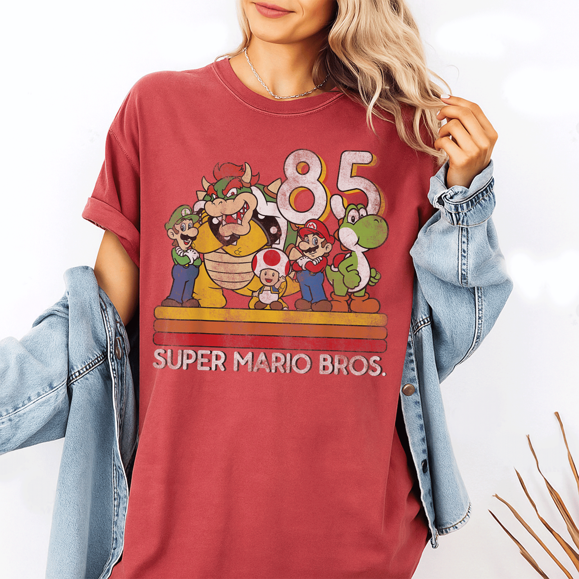 Nintendo Super Mario Retro Character Graphic T-Shirt Unleash Nostalgia with Iconic Mario and Friends Retro Design - 1