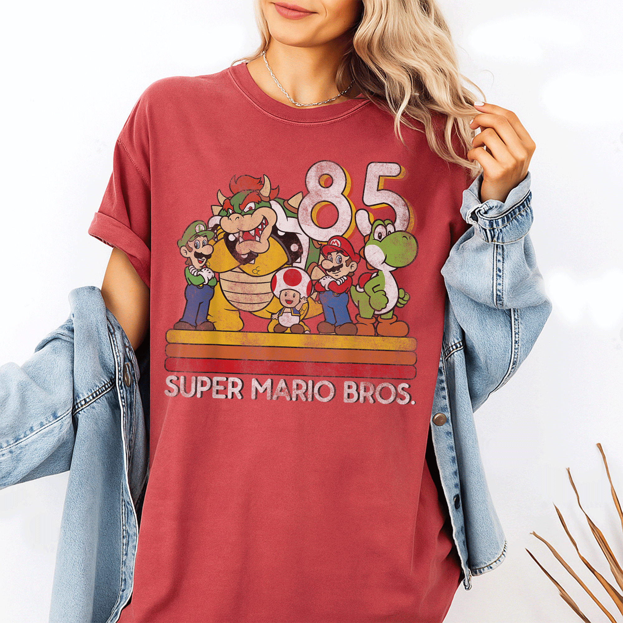 Nintendo Super Mario Retro Character Graphic T-Shirt Unleash Nostalgia with Iconic Mario and Friends Retro Design - 1