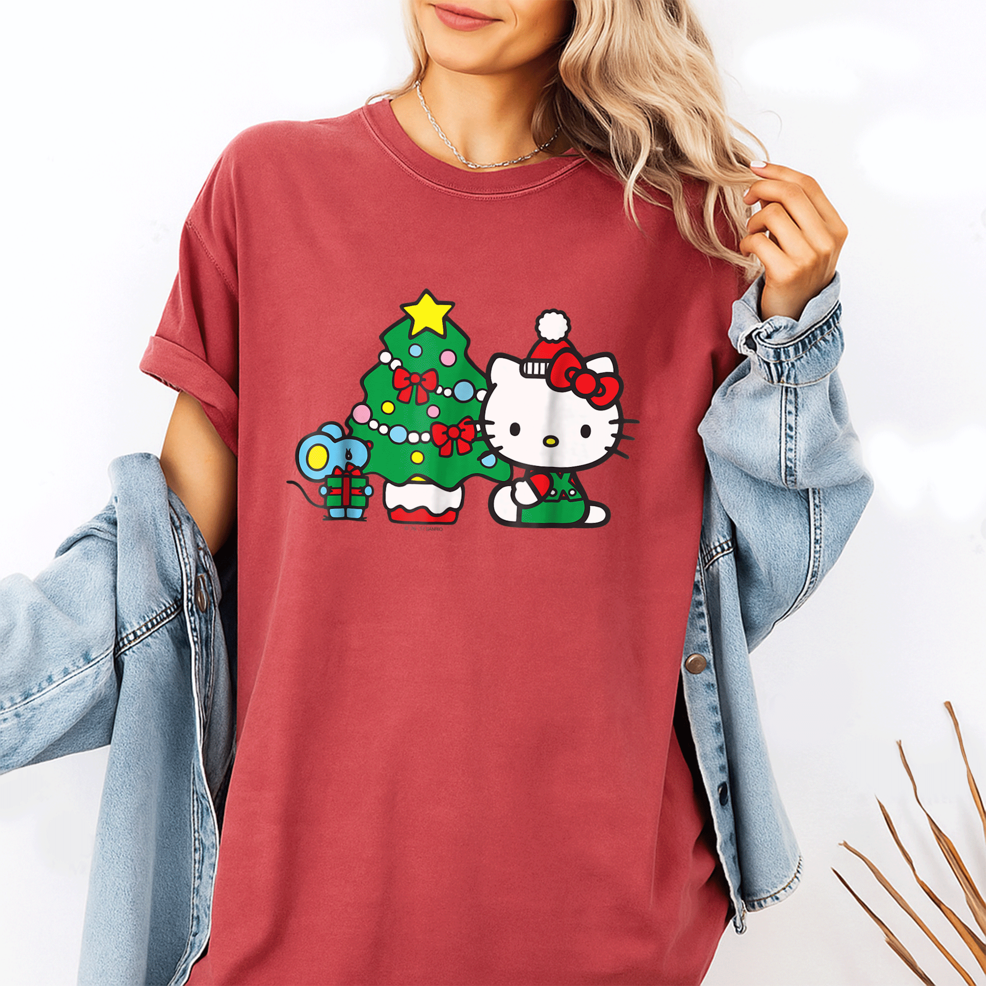 Cute Hello Kitty Christmas Tree Tee Shirt Festive Holiday Apparel for Kids and Adults - Perfect for Family Celebrations - 1