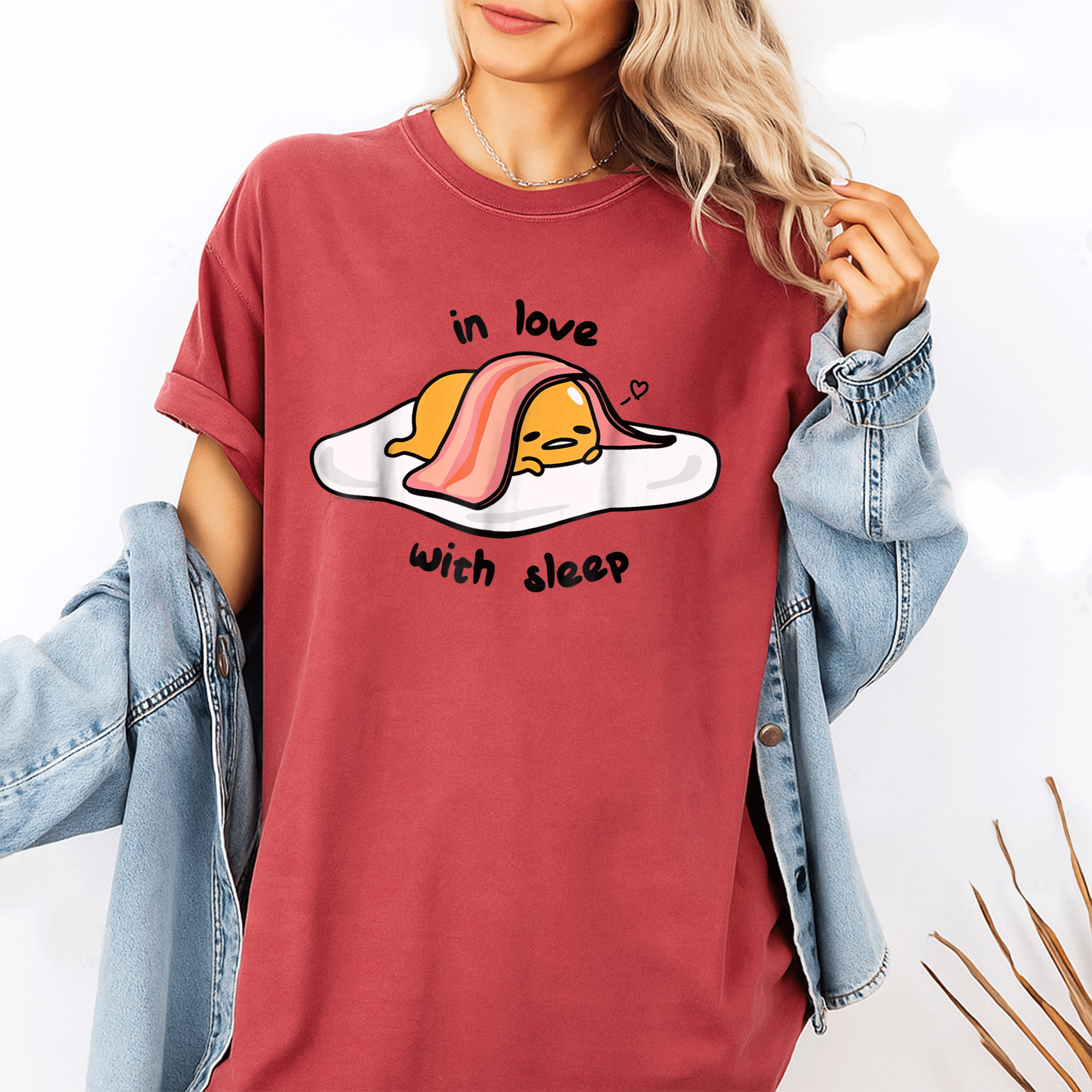 Cute Gudetama In Love with Sleep Tee Shirt - Adorable Lazy Egg Graphic Tee for Fans of Kawaii and Cozy Style - 1