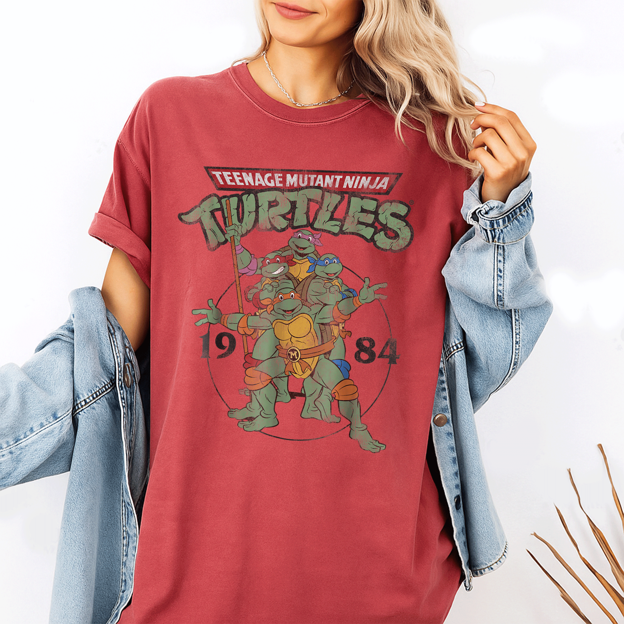 Classic 1984 Teenage Mutant Ninja Turtles Circle Tee Shirt - Retro Graphic T-Shirt for Fans of the Iconic Heroes in a Half Shell - 1
