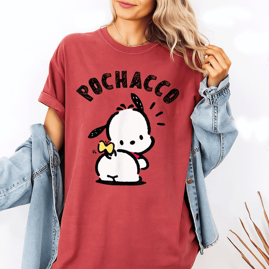 Cute Sanrio Pochacco Backside Logo Tee Shirt Perfect for Fans of Adorable Dog Characters and Casual Fashion Lovers - 1