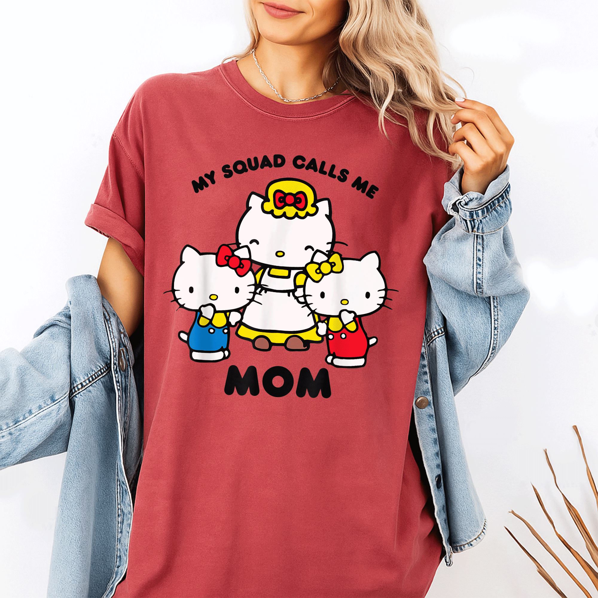 Hello Kitty Mom Squad T-Shirt Cute and Stylish Graphic Tee for Moms Who Love Hello Kitty Embrace Your Fun Side Today - 1