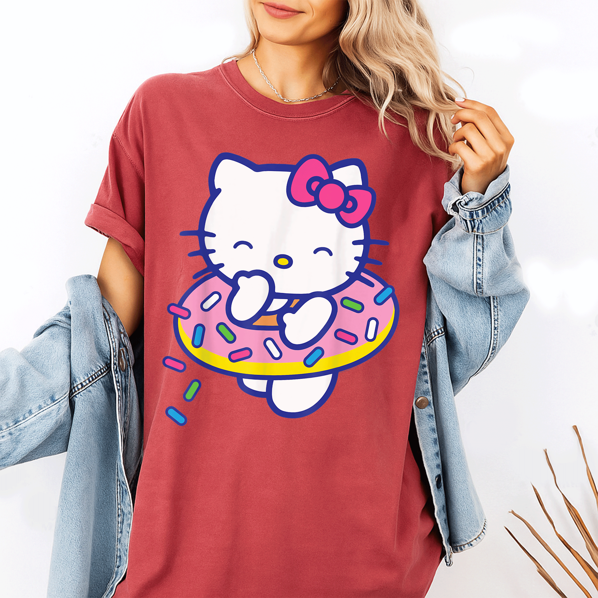 Cute Hello Kitty Donut Sprinkles Floaty Summer Swimming T-Shirt for Kids - Adorable Swimwear for Fun Beach Days - 1