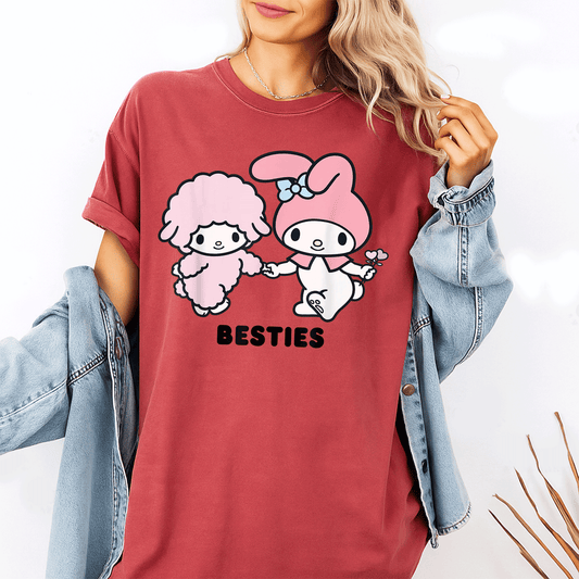 Cute My Melody Besties T-Shirt Featuring Adorable Character Graphics Perfect for Fans of Sanrio and Kawaii Style Fashion - 1