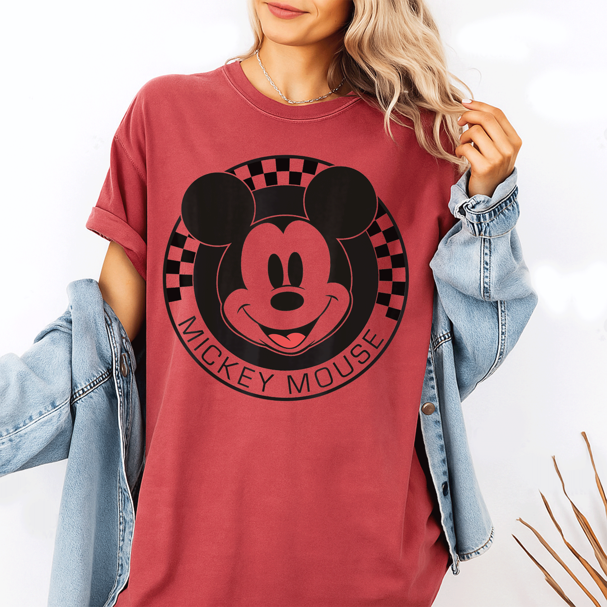 Disney Mickey Mouse Checkerboard Circle T-Shirt for Kids and Adults – Fun and Colorful Mickey and Friends Design - 1